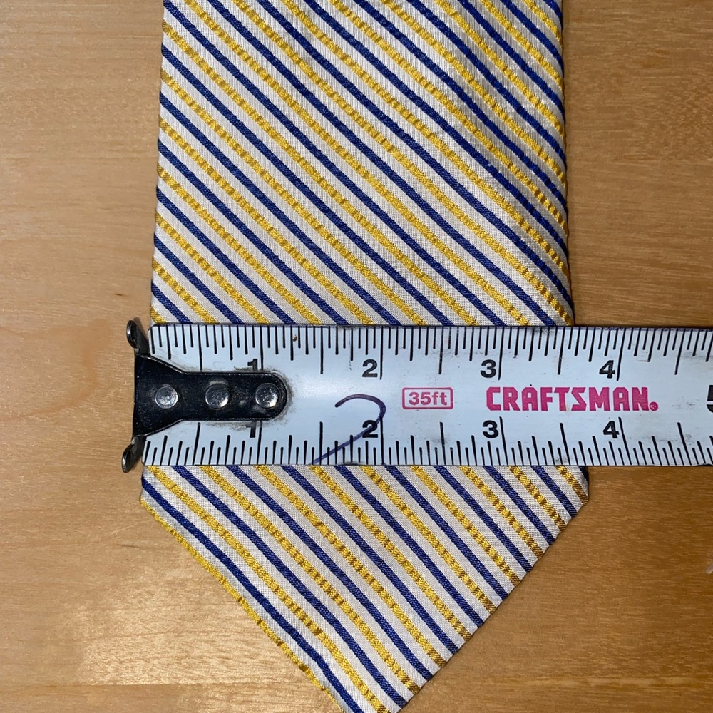 BROOKS BROTHERS MAKERS Yellow /Blue Stripe Silk Tie. - Picture 5 of 7